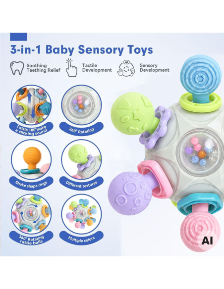 WOOPIE BABY sensorinis žaislas-kramtukas kamuoliukas 3 viename, nuo 6 mėn+