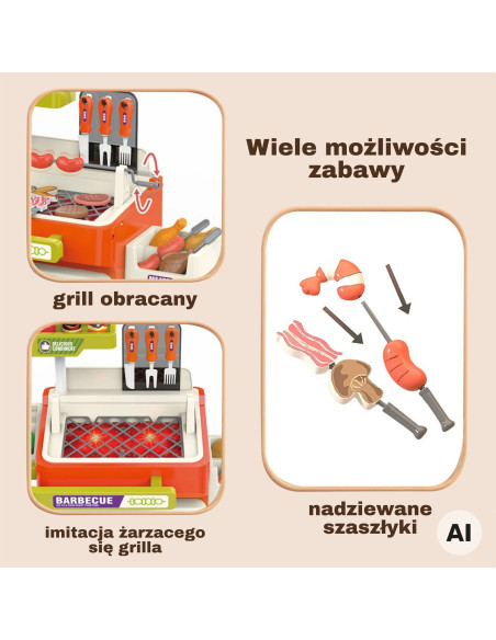 WOOPIE interaktyvus BBQ grilio vežimėlis, 51 dalių grilio stovas, tikroviški kepimo efektai