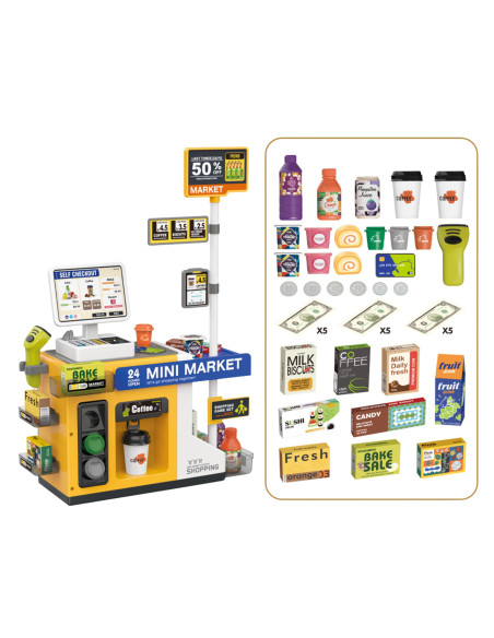 WOOPIE Mini Market Interactive Cash Register Scanner Accessories Sounds Light