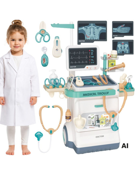 WOOPIE Doctor's Trolley Set Little Doctor EKG Sound Light Adjustable 26pcs