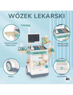 WOOPIE gydytojo vežimėlio rinkinys mažajam gydytojui, su EKG garsu ir šviesa, reguliuojamas, 26 dalių 2