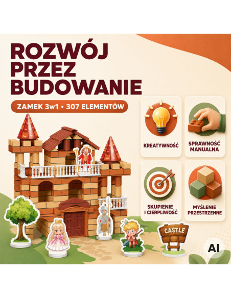 3 viename plytų pilies rinkinys, 307 detalės, figūrėlės, „pasidaryk pats“ konstruktorius vaikams