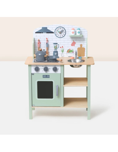TOOKY TOY Green Wooden Kitchen with Accessories