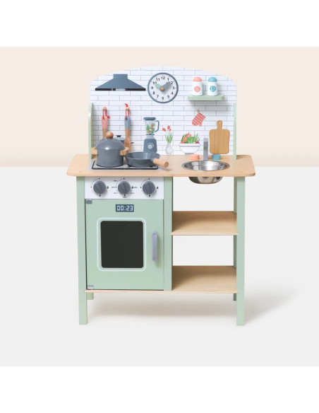 TOOKY TOY Green Wooden Kitchen with Accessories