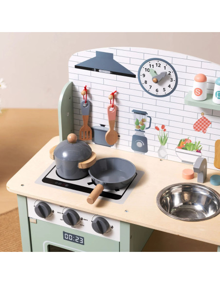 TOOKY TOY Green Wooden Kitchen with Accessories