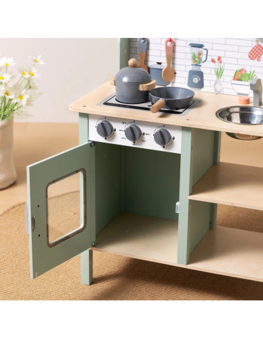 TOOKY TOY Green Wooden Kitchen with Accessories