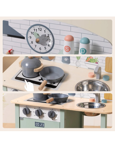 TOOKY TOY Green Wooden Kitchen with Accessories