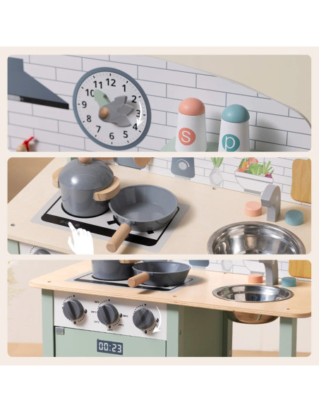 TOOKY TOY Green Wooden Kitchen with Accessories