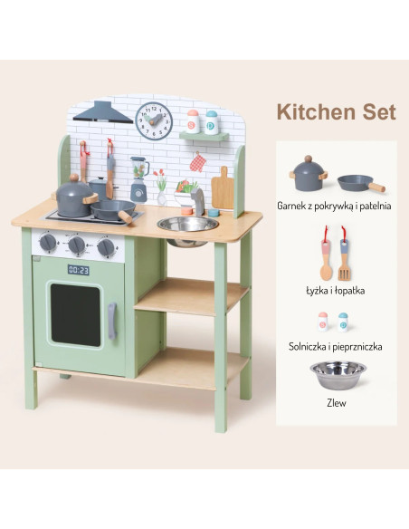 TOOKY TOY Green Wooden Kitchen with Accessories