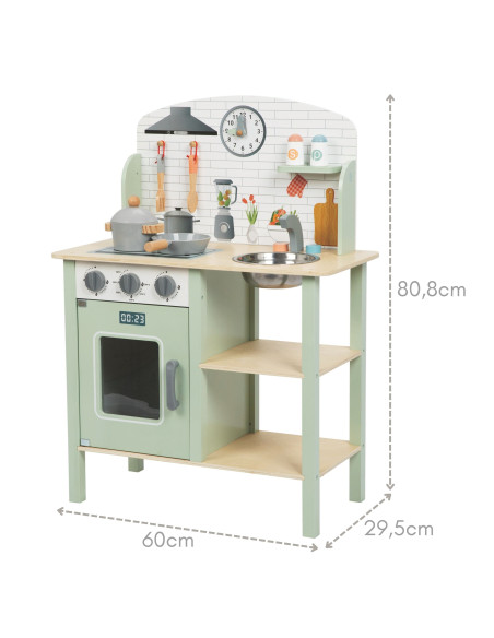 TOOKY TOY Green Wooden Kitchen with Accessories