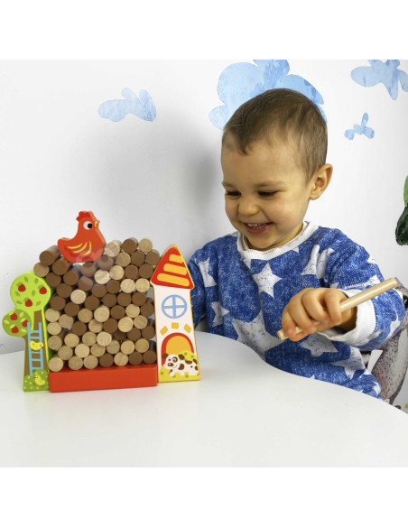 TOOKY TOY Arcade Game Falling Hen Wooden Farm