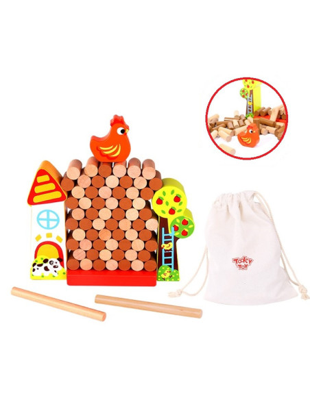 TOOKY TOY Arcade Game Falling Hen Wooden Farm