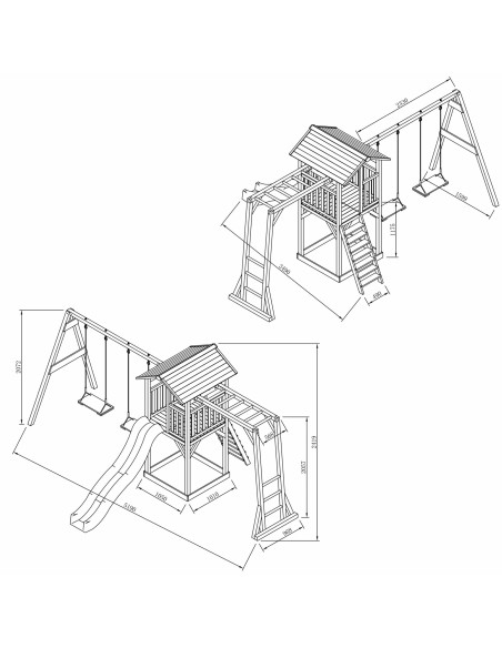 AXI Wooden Playground Tower with Double Swing, Climbing Ladders, and XLL Slide