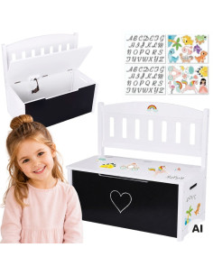 Tooky Toy 3-in-1 Wooden Toy Chest Bench with Drawing Board