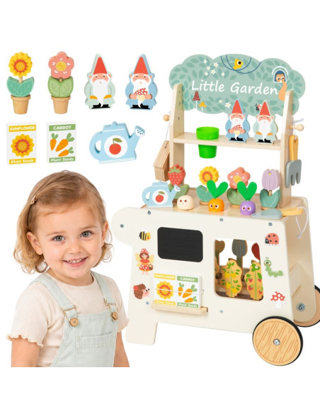 TOOKY TOY Montessori Wooden Garden Cart 57pcs