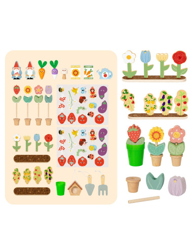 TOOKY TOY Montessori Wooden Garden Cart 57pcs