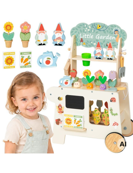 TOOKY TOY Montessori Wooden Garden Cart 57pcs
