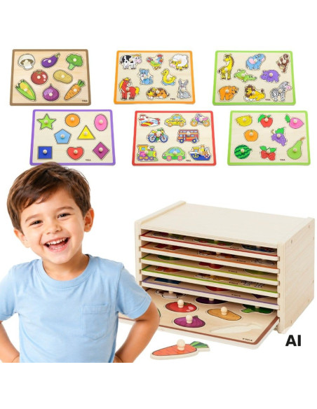 VIGA Wooden Puzzle with Handles and Shelf 7 pcs.