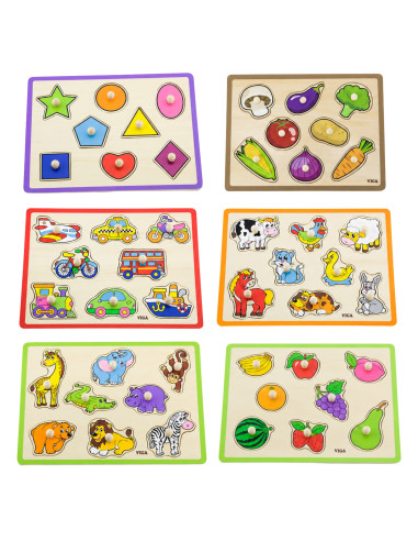 VIGA Wooden Puzzle with Handles and Shelf 7 pcs.