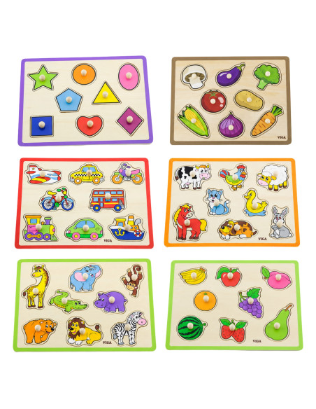 VIGA Wooden Puzzle with Handles and Shelf 7 pcs.