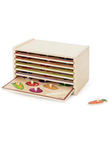 VIGA Wooden Puzzle with Handles and Shelf 7 pcs.