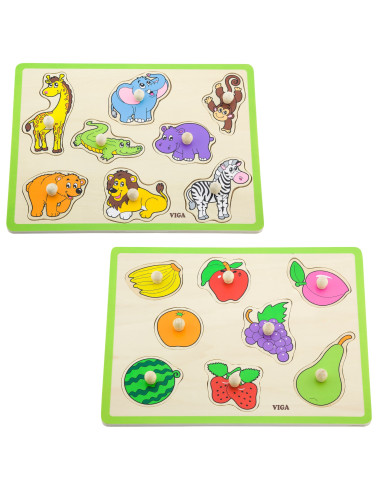 VIGA Wooden Puzzle with Handles and Shelf 7 pcs.