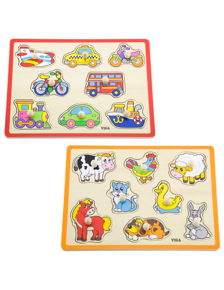 VIGA Wooden Puzzle with Handles and Shelf 7 pcs.
