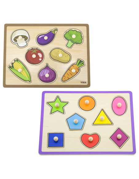 VIGA Wooden Puzzle with Handles and Shelf 7 pcs.