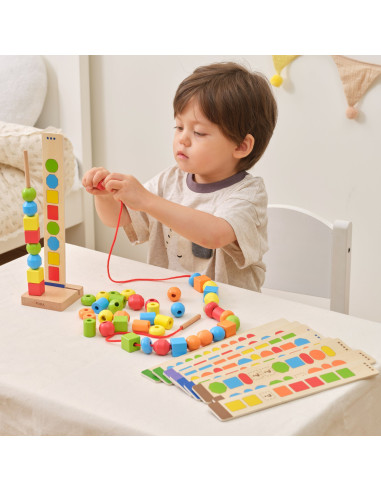 VIGA Wooden Beads for Stringing Sequencing Patterns 64 pcs 3+