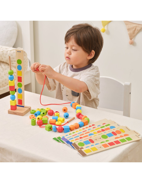 VIGA Wooden Beads for Stringing Sequencing Patterns 64 pcs 3+
