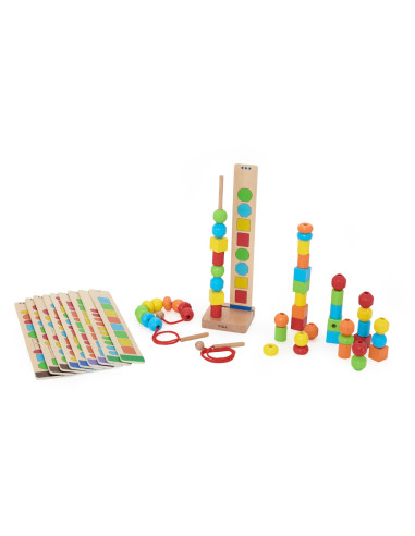 VIGA Wooden Beads for Stringing Sequencing Patterns 64 pcs 3+