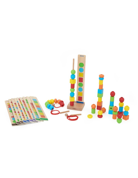 VIGA Wooden Beads for Stringing Sequencing Patterns 64 pcs 3+