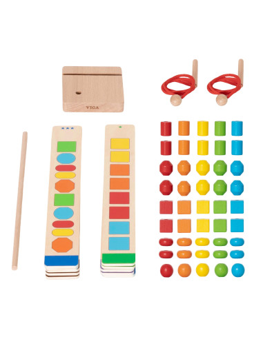 VIGA Wooden Beads for Stringing Sequencing Patterns 64 pcs 3+