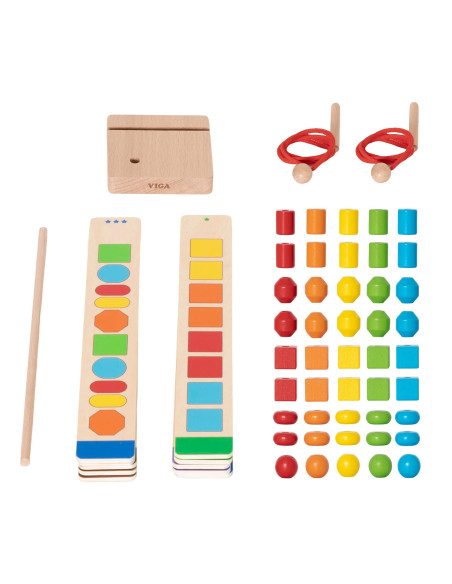 VIGA Wooden Beads for Stringing Sequencing Patterns 64 pcs 3+
