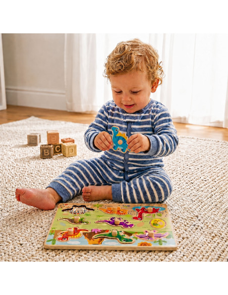 TOOKY TOY Wooden Montessori Puzzle Dinosaurs Shapes Puzzle