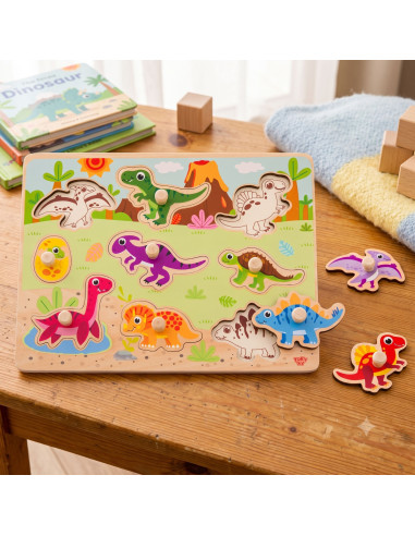 TOOKY TOY Wooden Montessori Puzzle Dinosaurs Shapes Puzzle