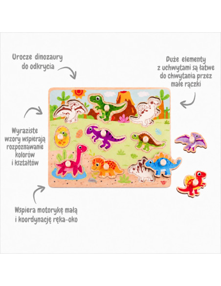 TOOKY TOY Wooden Montessori Puzzle Dinosaurs Shapes Puzzle