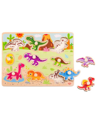 TOOKY TOY Wooden Montessori Puzzle Dinosaurs Shapes Puzzle