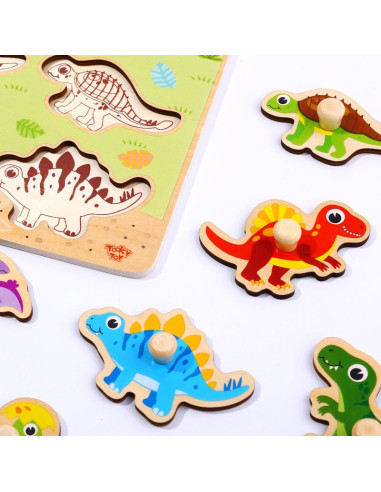 TOOKY TOY Wooden Montessori Puzzle Dinosaurs Shapes Puzzle