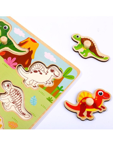 TOOKY TOY Wooden Montessori Puzzle Dinosaurs Shapes Puzzle