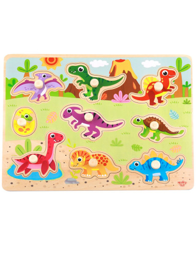TOOKY TOY Wooden Montessori Puzzle Dinosaurs Shapes Puzzle