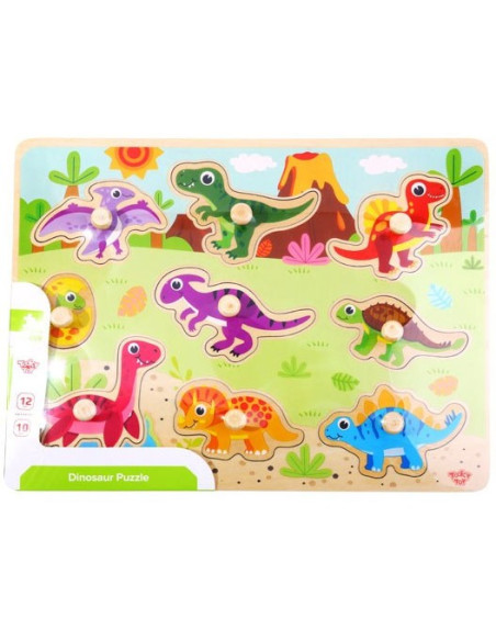 TOOKY TOY Wooden Montessori Puzzle Dinosaurs Shapes Puzzle