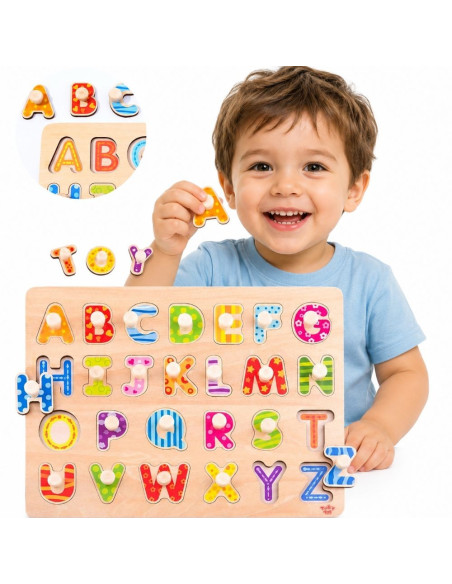 TOOKY TOY Puzzle Montessori Alphabet Puzzle with Pins