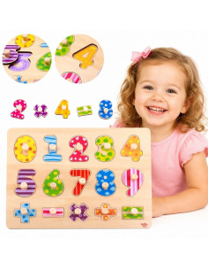 TOOKY TOY Wooden Puzzle Learning to Count Puzzle with Pins Numbers