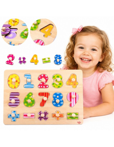 TOOKY TOY Wooden Puzzle Learning to Count Puzzle with Pins Numbers
