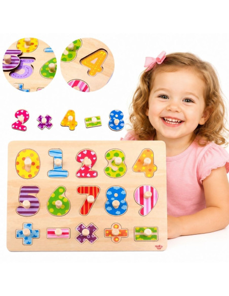 TOOKY TOY Wooden Puzzle Learning to Count Puzzle with Pins Numbers
