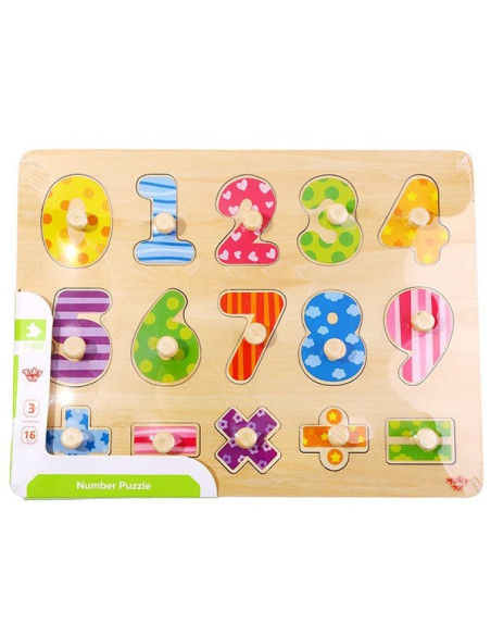 TOOKY TOY Wooden Puzzle Learning to Count Puzzle with Pins Numbers