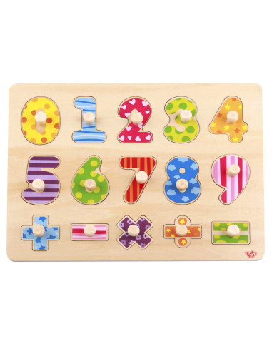 TOOKY TOY Wooden Puzzle Learning to Count Puzzle with Pins Numbers