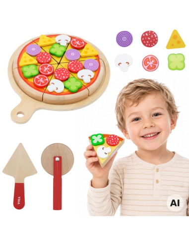 VIGA Wooden Pizza Slicer Kitchen Set 27 Pieces for Children 18M+