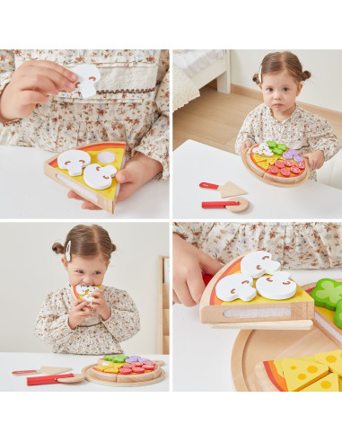 VIGA Wooden Pizza Slicer Kitchen Set 27 Pieces for Children 18M+